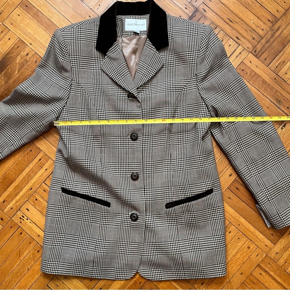 Amanda Smith Petites Preppy Houndstooth Plaid Boxy Blazer Velvet Trim Wool Blend - Picture 12 of 16